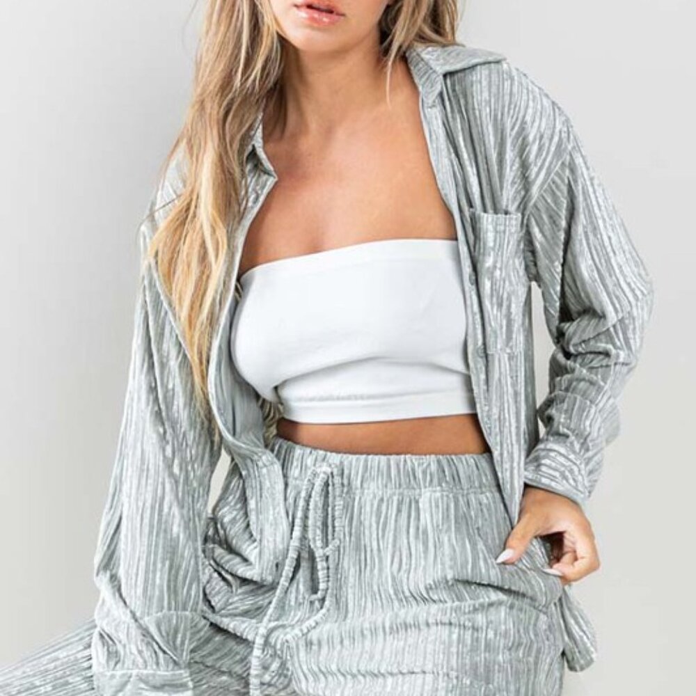Light Metallic Velvet Green pant set